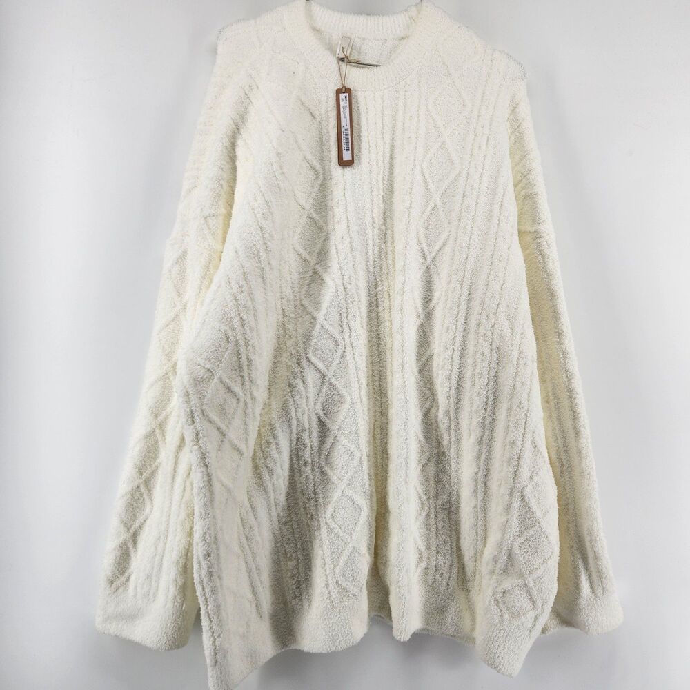 Skims L/XL Ivory Cozy Cable Knit Oversized Crewneck Pullover NWT